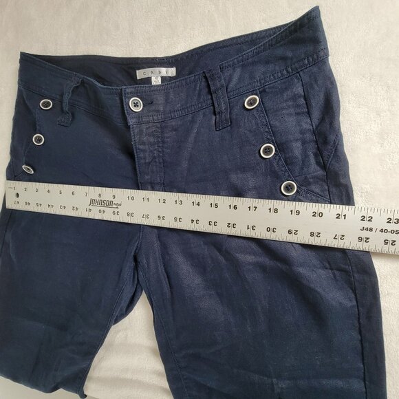 Cabi Women Navy Linen Straight Leg Cropped Pants Size 10 Nautical Button Accent - Picture 8 of 11